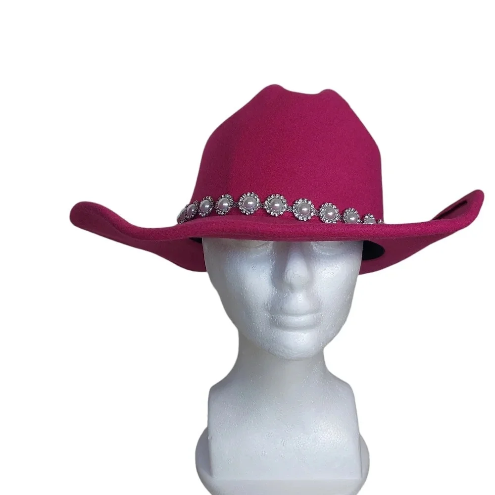 Fuschia‎ Bright Western Hat pearl trimmed hat band wide brim
